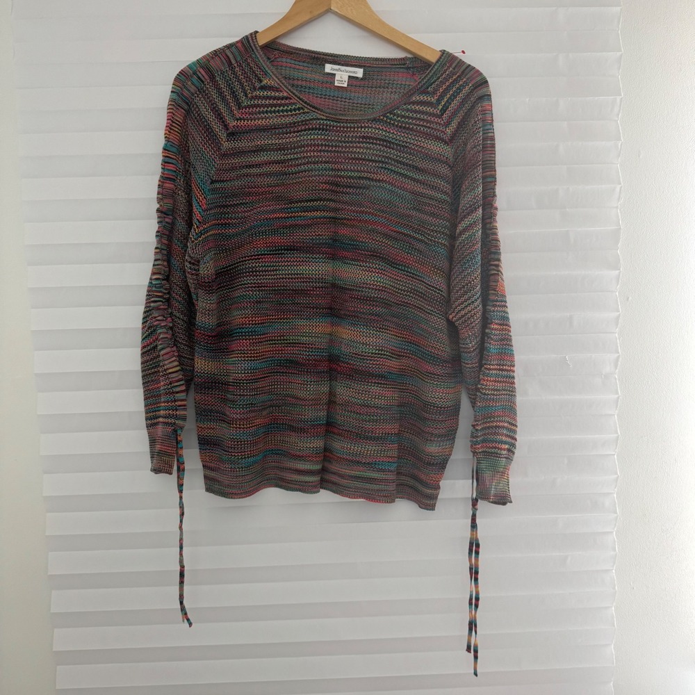 John Paul Richard Multicolor Space Dye Cinch Sleeve Open Knit Sweater Top L Boho